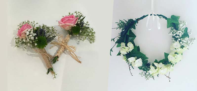 Art floral - Boutonnières et couronne de fleurs